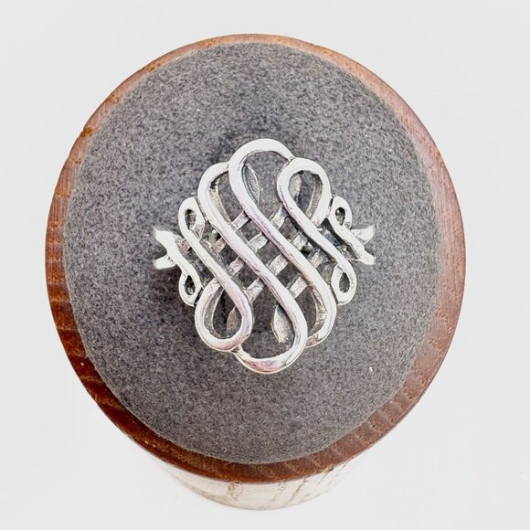 VTG Solid Sterling Silver 925 Intricate Scroll Band Statement Ring Size 7 - Picture 4 of 12